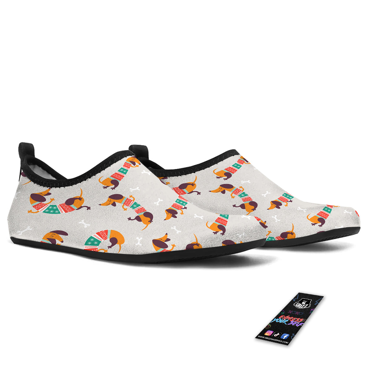 Dachshund Xmas Print Pattern Water Shoes-grizzshop