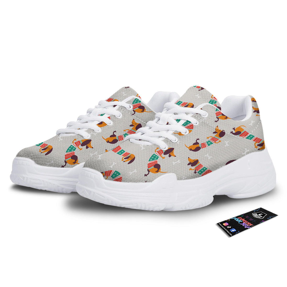Dachshund Xmas Print Pattern White Chunky Shoes-grizzshop
