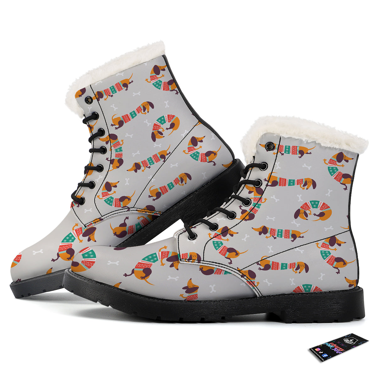 Dachshund Xmas Print Pattern Winter Boots-grizzshop