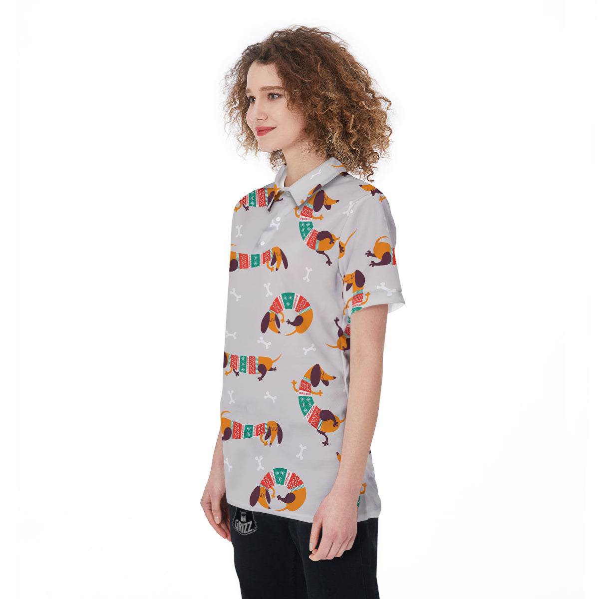 Dachshund Xmas Print Pattern Women's Golf Shirts-grizzshop