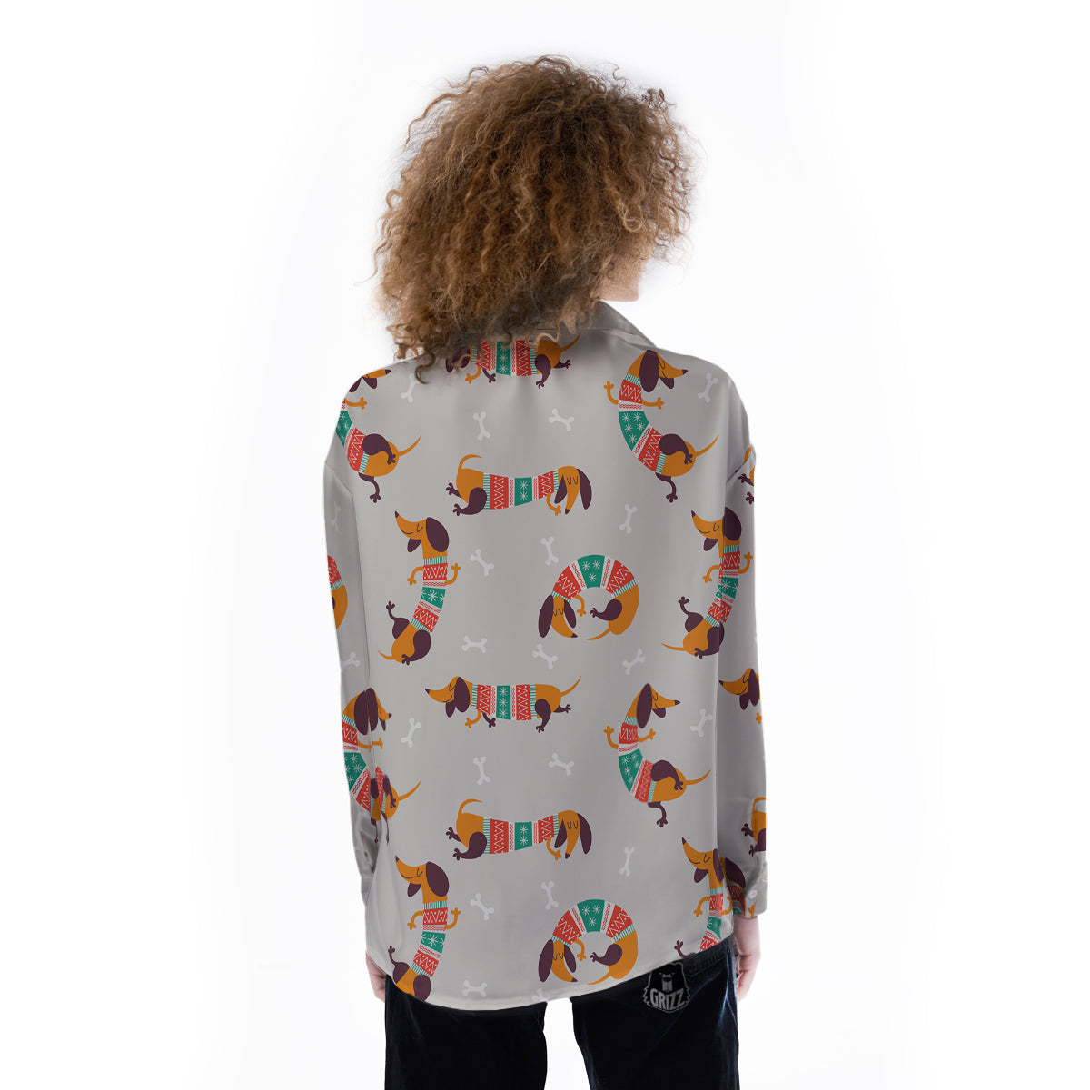 Dachshund Xmas Print Pattern Women's Long Sleeve Shirts-grizzshop