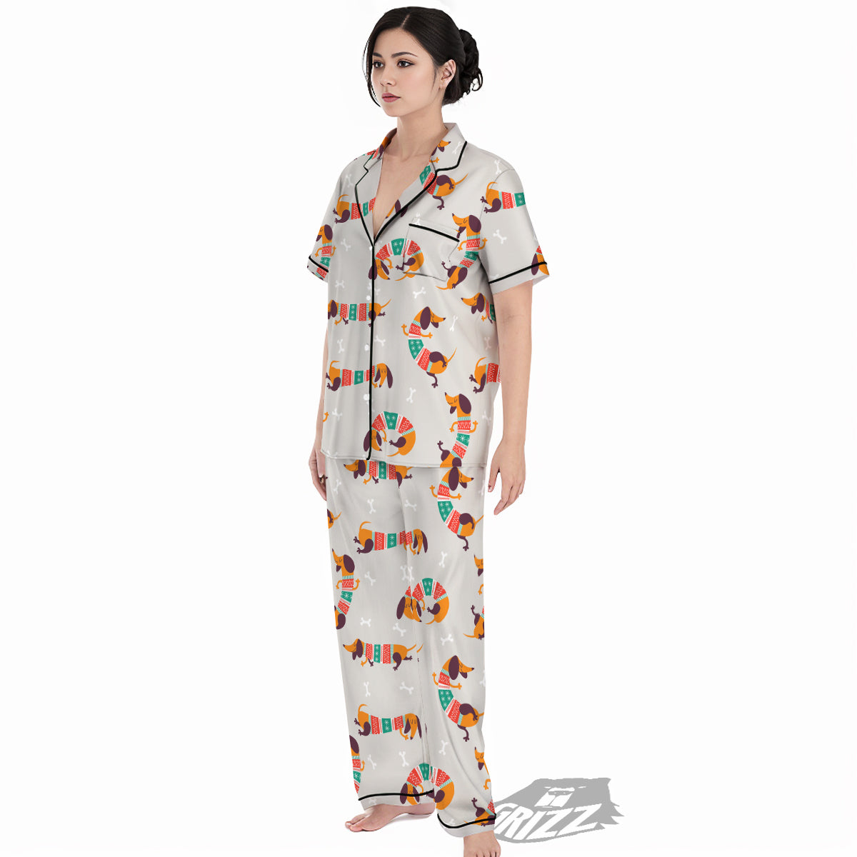Dachshund Xmas Print Pattern Women's Pajamas Set-grizzshop