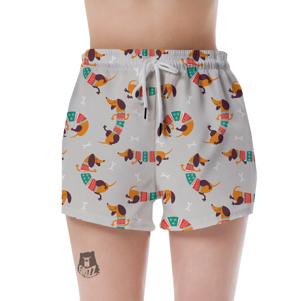 Dachshund Xmas Print Pattern Women's Shorts-grizzshop