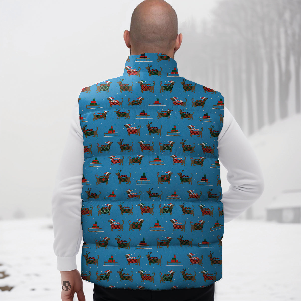 Dachshund Christmas Santa Print Down Vest