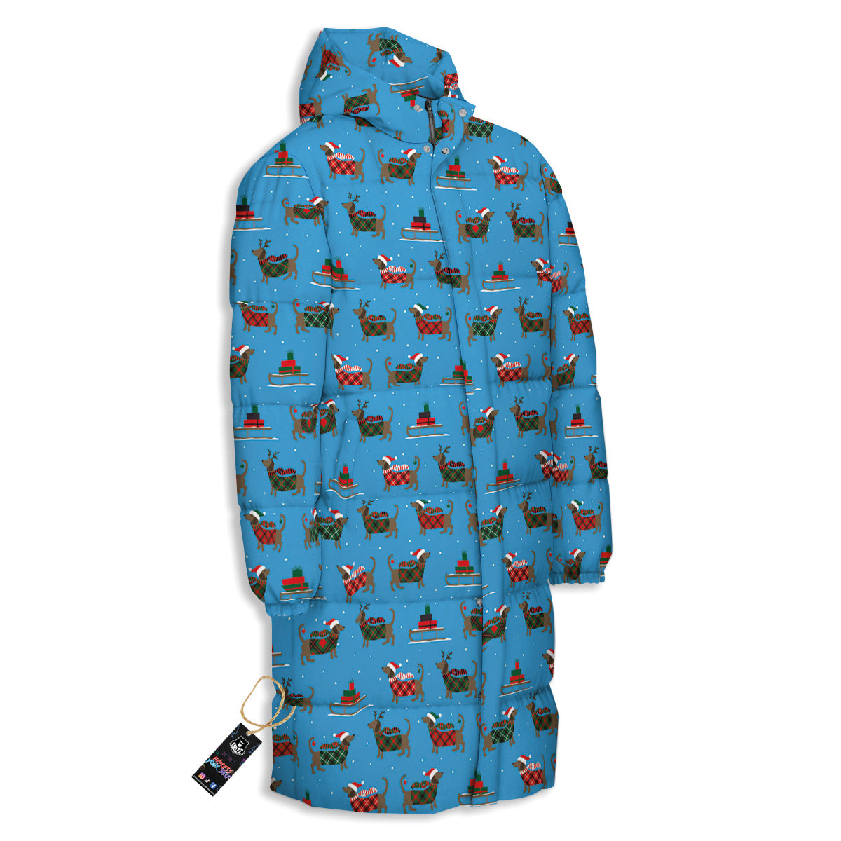 Dachshund Christmas Santa Print Long Down Jacket