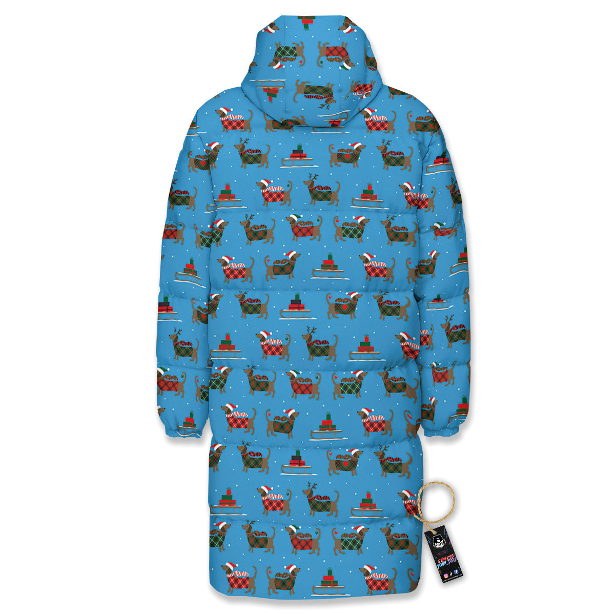 Dachshund Christmas Santa Print Long Down Jacket