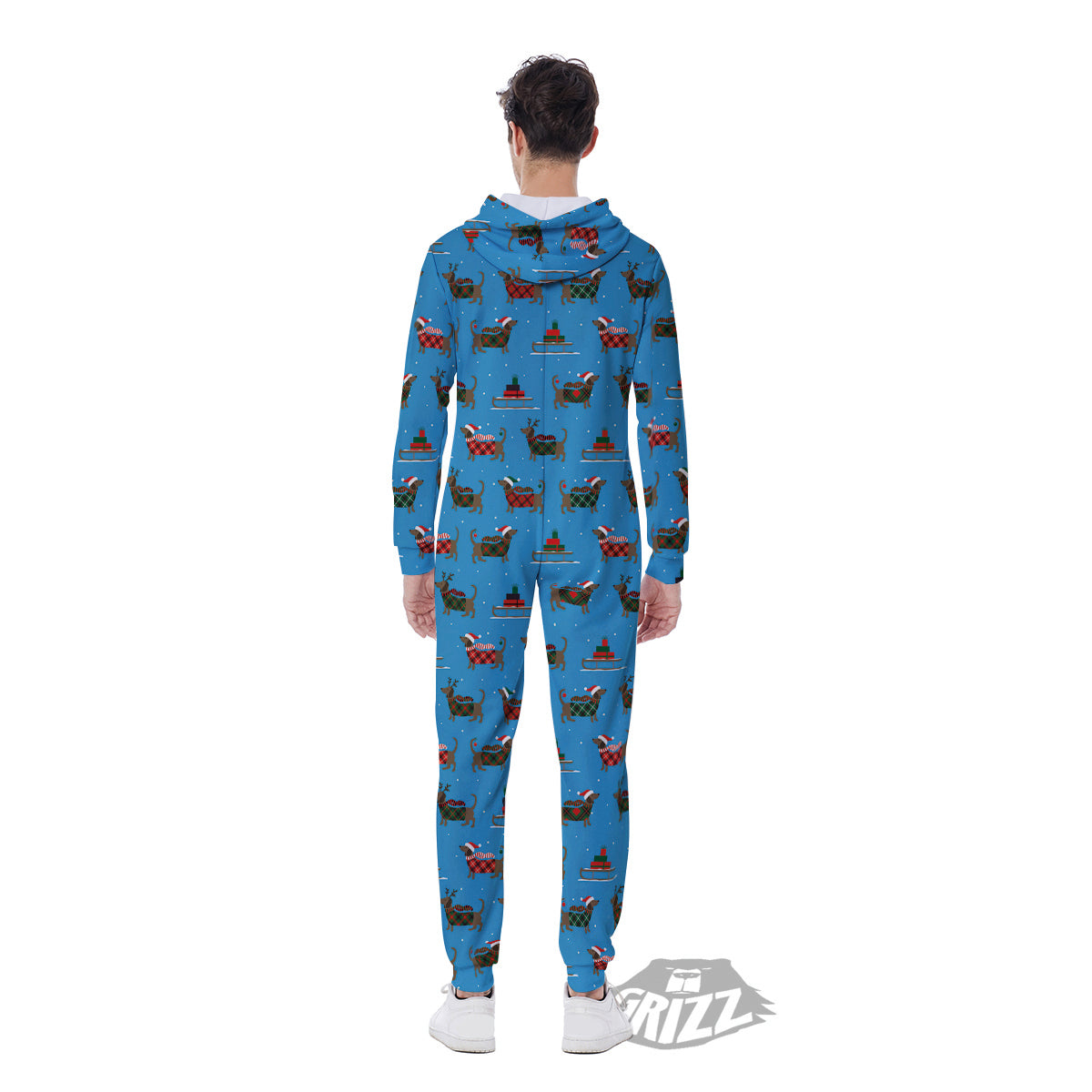 Dachshund Christmas Santa Print Men's Jumpsuit-grizzshop