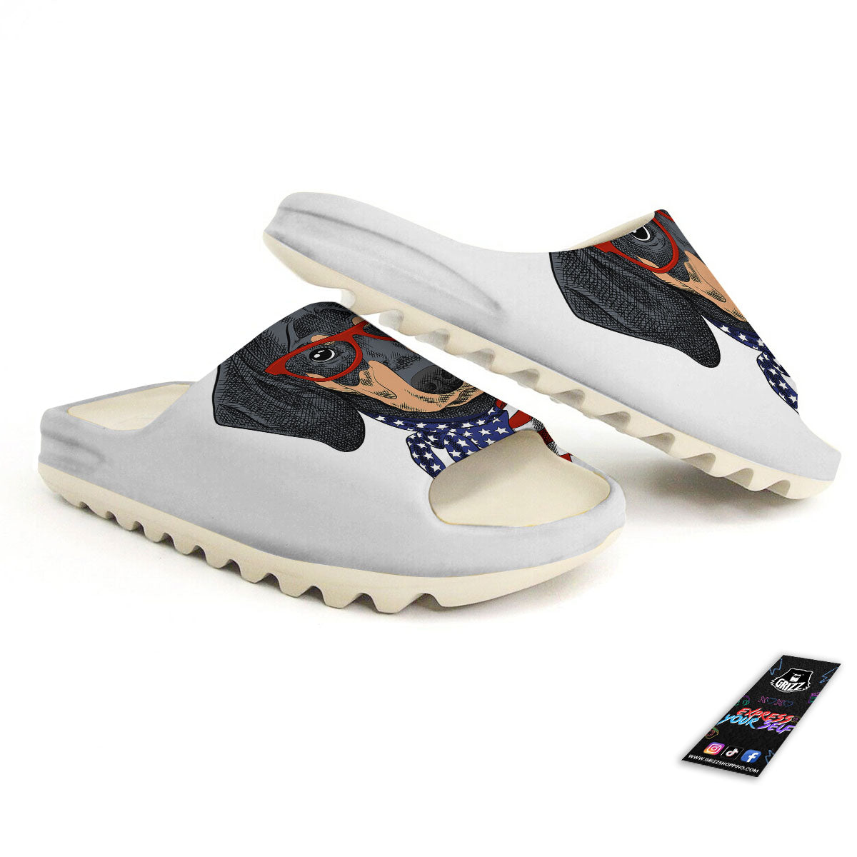 Dachshund Wearing Red Sunglasses Print Sandals-grizzshop