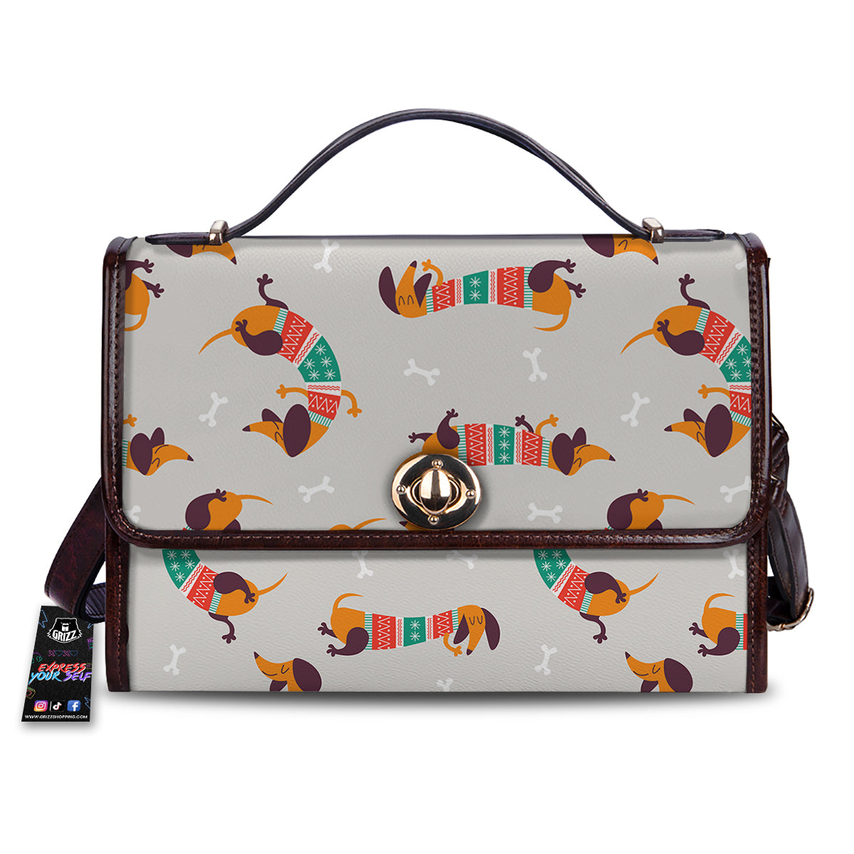 Dachshund Xmas Print Pattern Women's Satchel Bag
