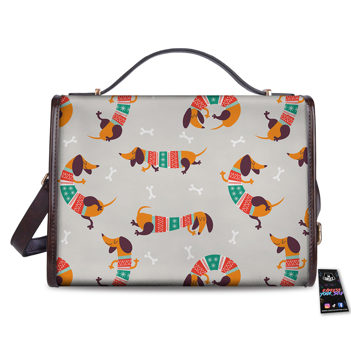 Dachshund Xmas Print Pattern Women's Satchel Bag