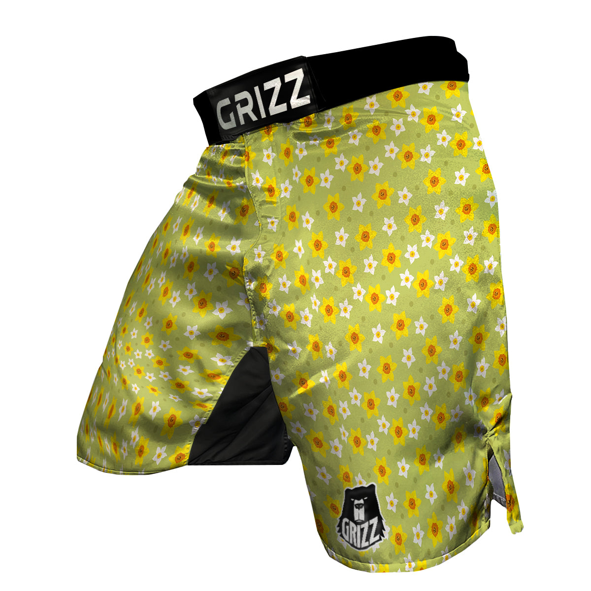 Daffodil And Green Dot Print Pattern MMA Shorts-grizzshop