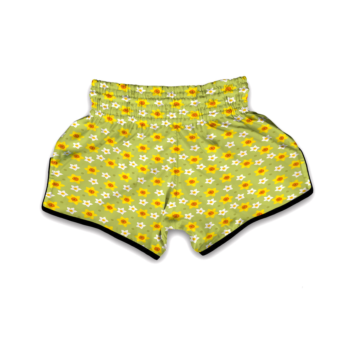 Daffodil And Green Dot Print Pattern Muay Thai Boxing Shorts-grizzshop