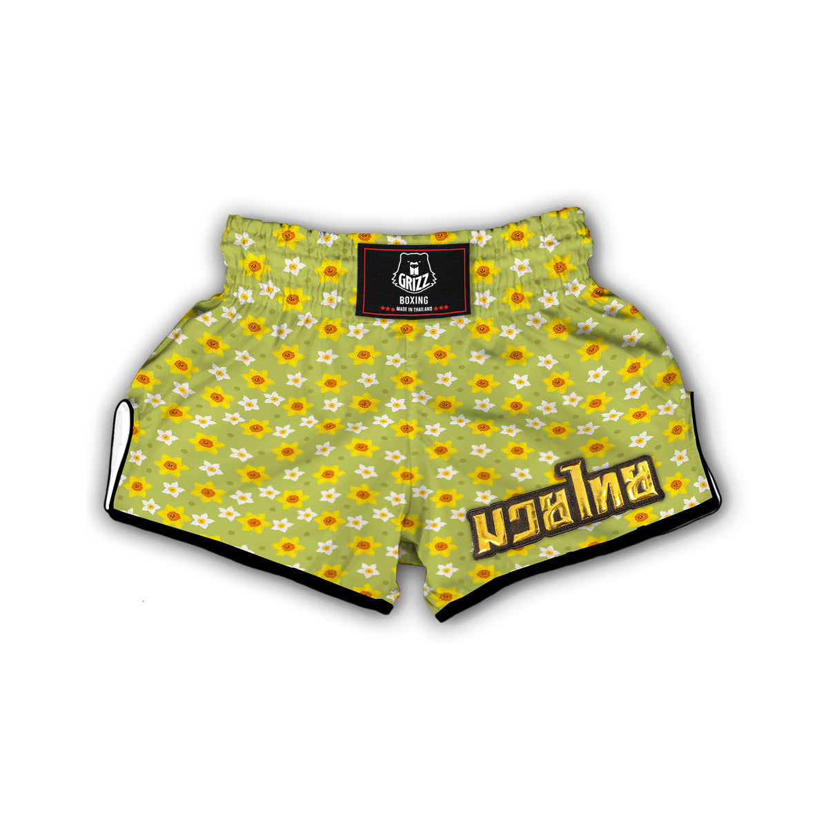 Daffodil And Green Dot Print Pattern Muay Thai Boxing Shorts-grizzshop