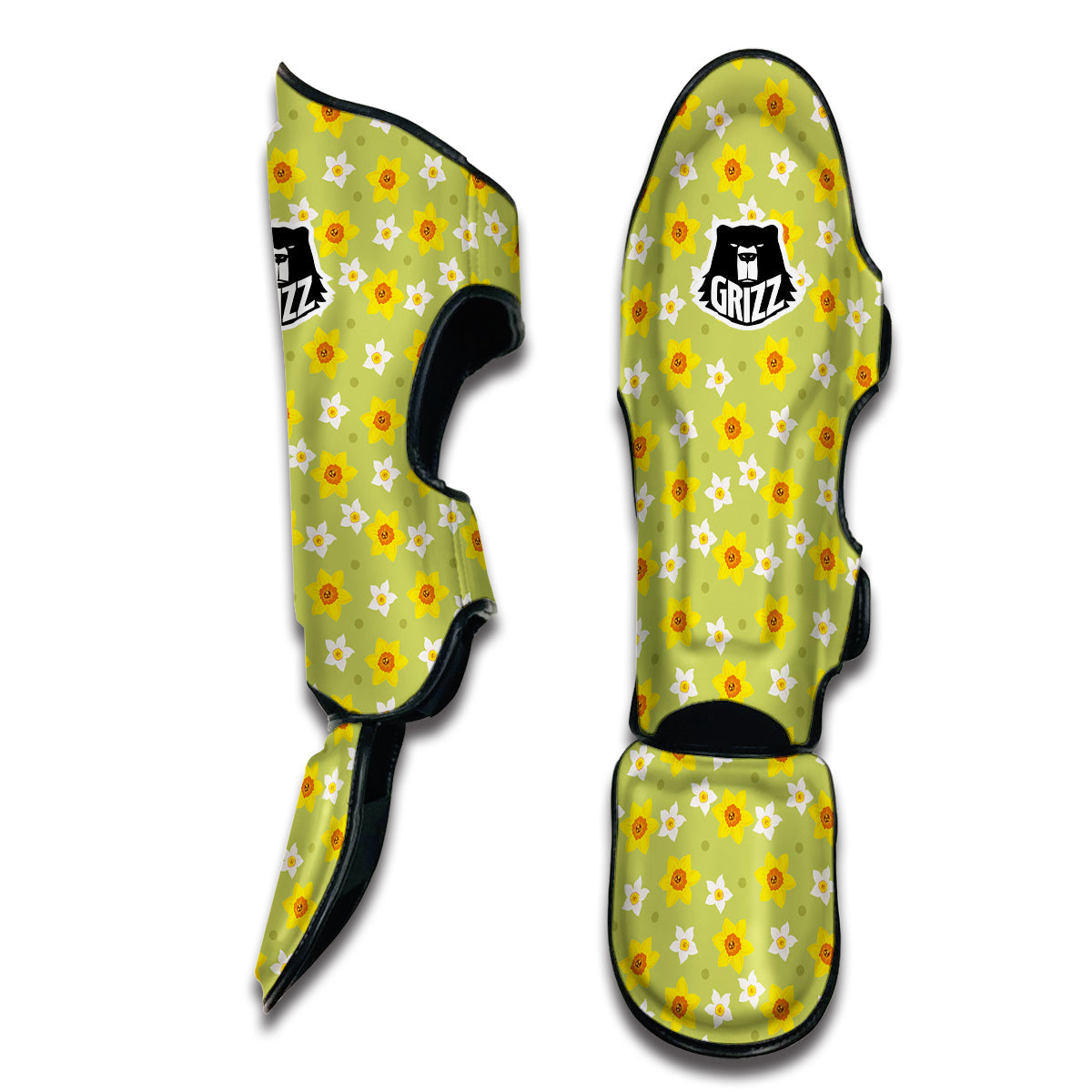 Daffodil And Green Dot Print Pattern Muay Thai Shin Guards-grizzshop