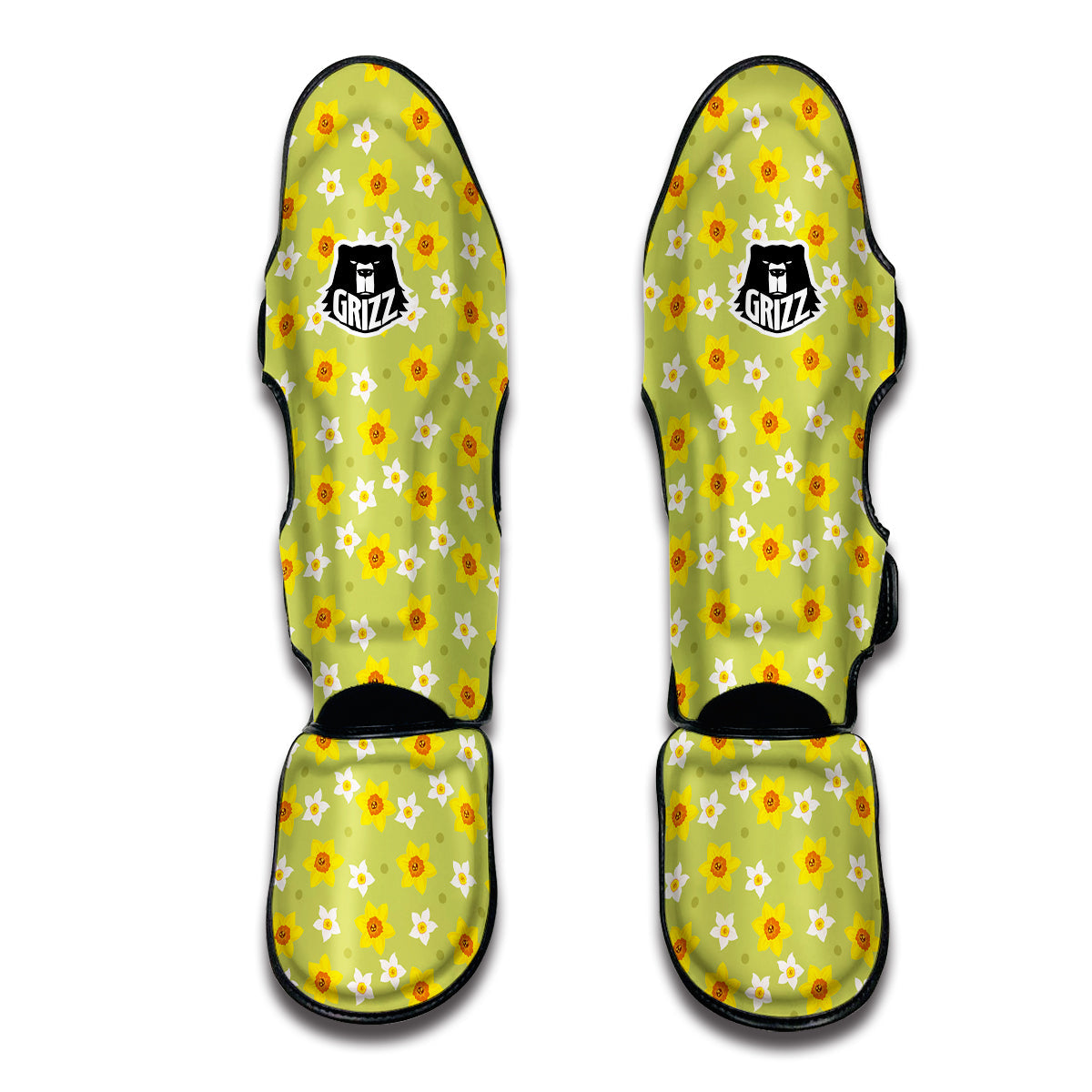 Daffodil And Green Dot Print Pattern Muay Thai Shin Guards-grizzshop