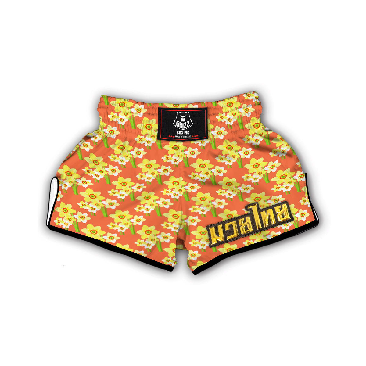 Daffodil And Pink Print Pattern Muay Thai Boxing Shorts-grizzshop