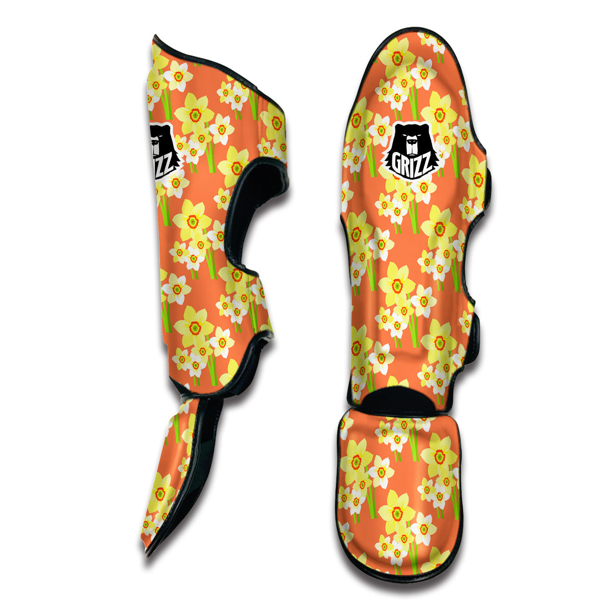 Daffodil And Pink Print Pattern Muay Thai Shin Guards-grizzshop