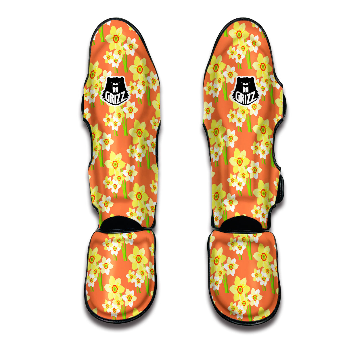 Daffodil And Pink Print Pattern Muay Thai Shin Guards-grizzshop