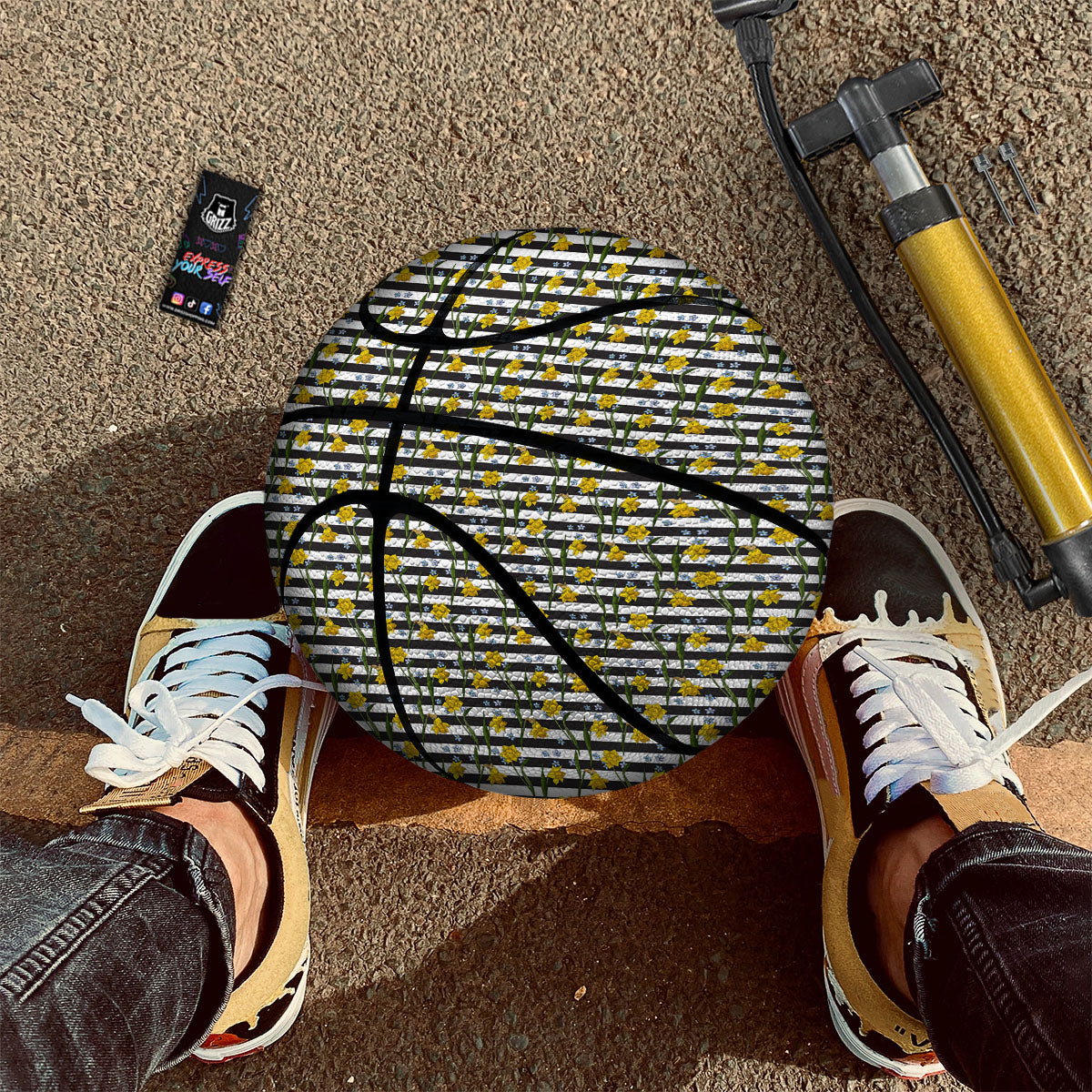 Daffodil Black Striped Print Pattern Basketball-grizzshop