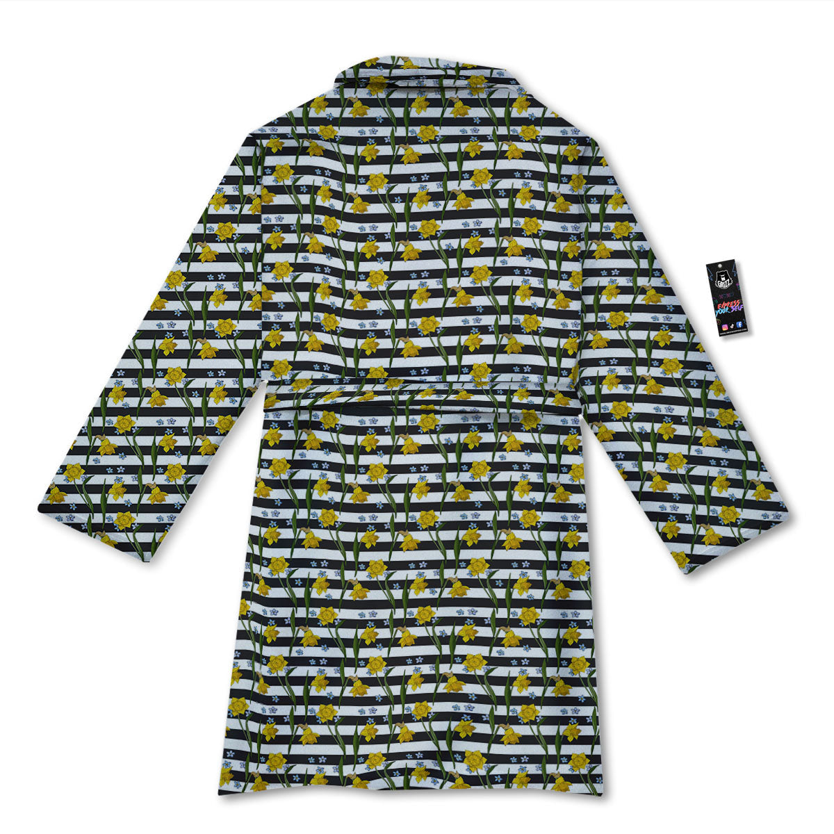 Daffodil Black Striped Print Pattern Bathrobe-grizzshop