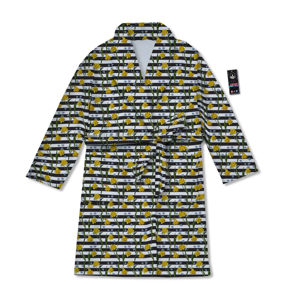 Daffodil Black Striped Print Pattern Bathrobe-grizzshop