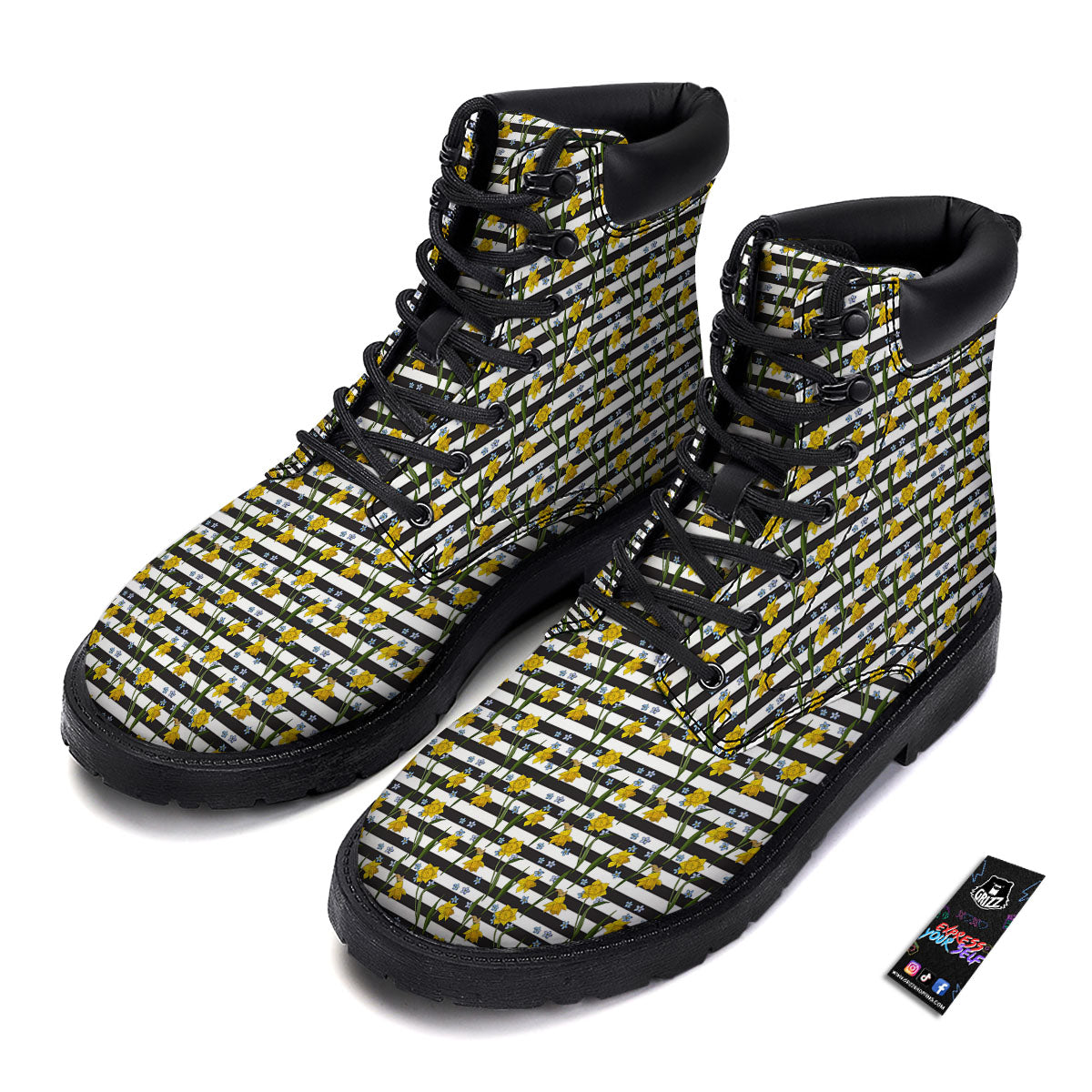 Daffodil Black Striped Print Pattern Boots-grizzshop