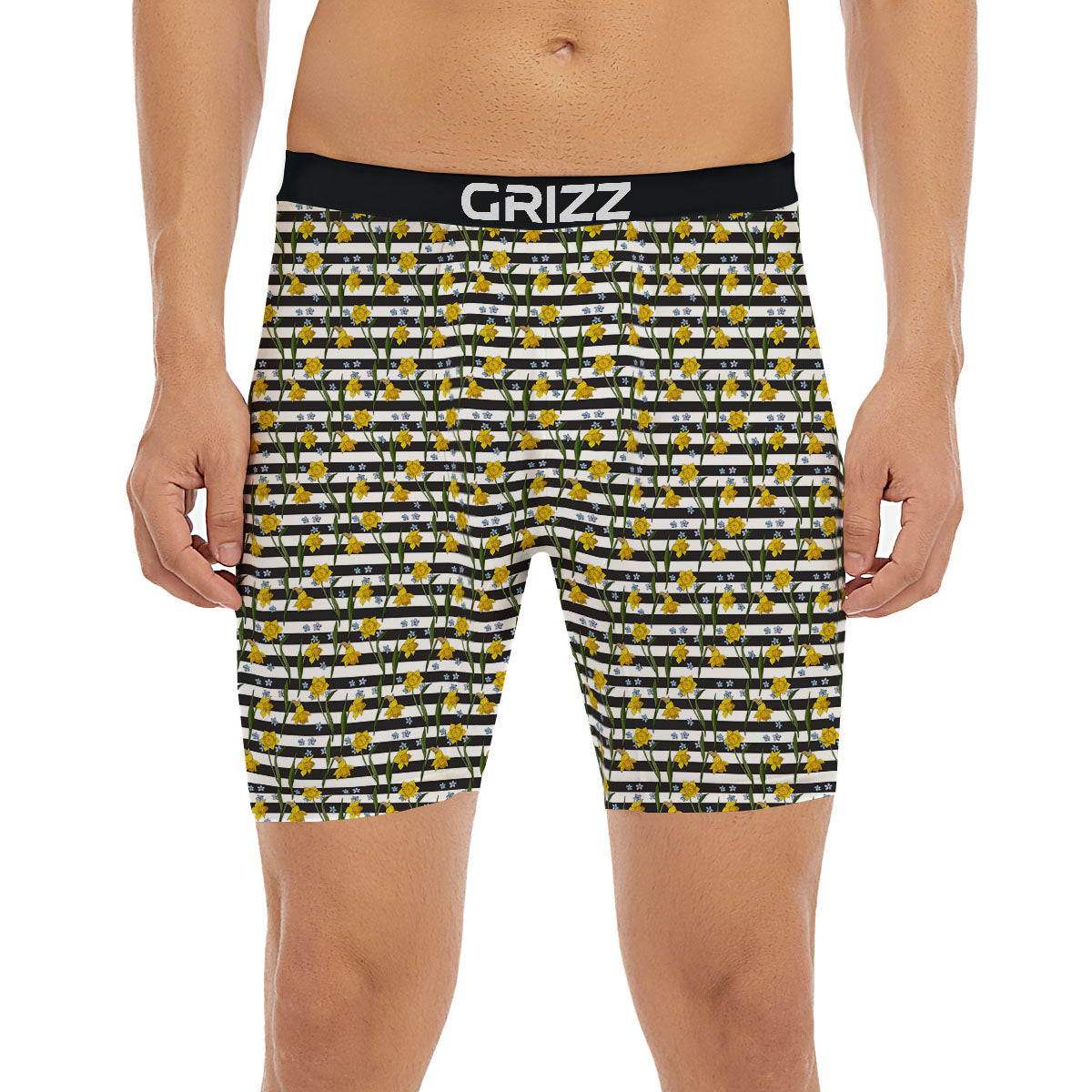 Daffodil Black Striped Print Pattern Boxer Briefs-grizzshop