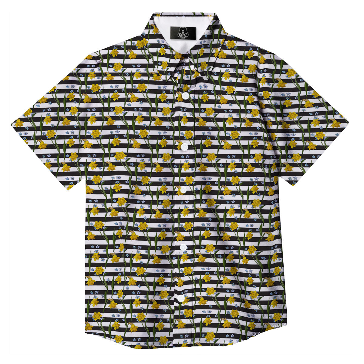 Daffodil Black Striped Print Pattern Button Up Shirt-grizzshop