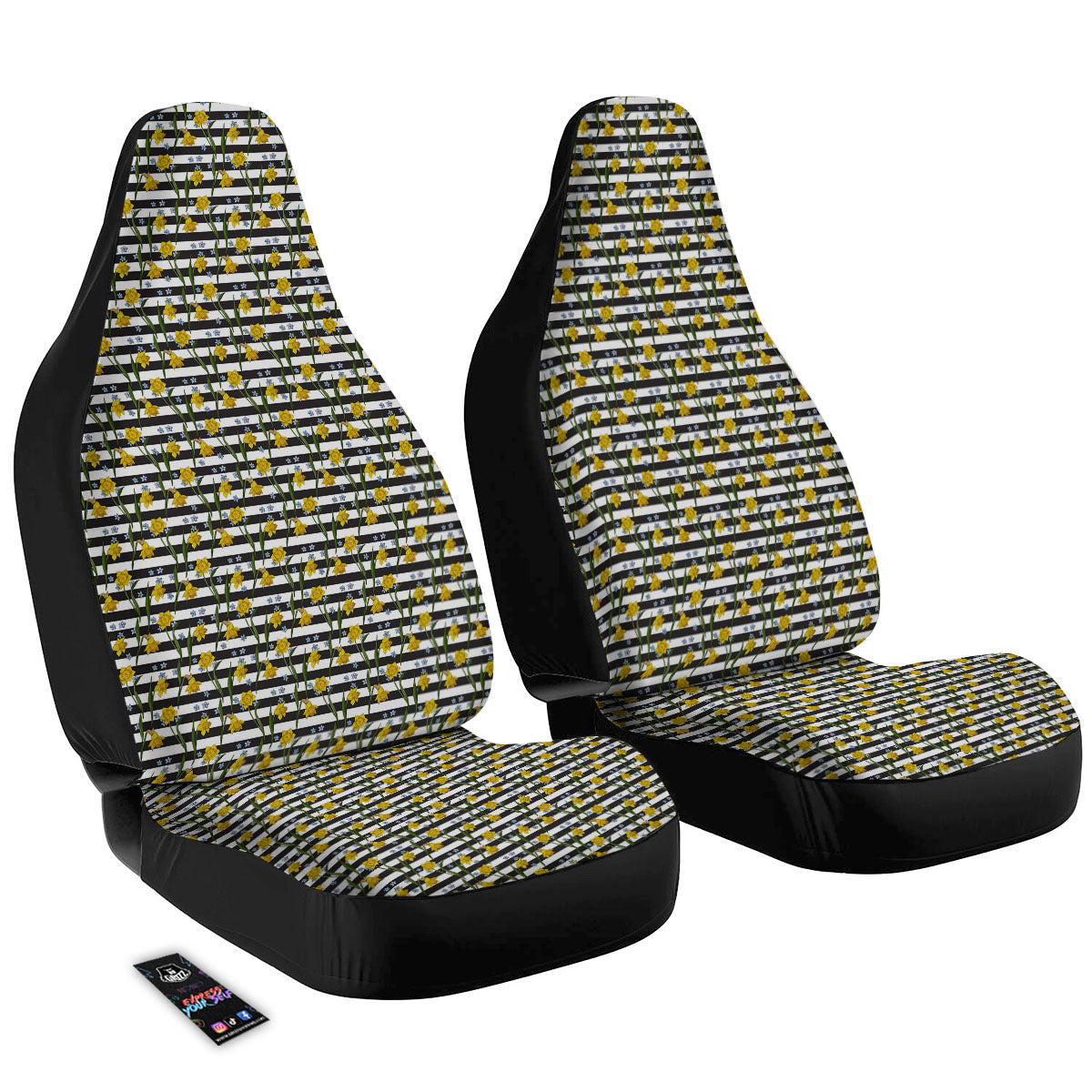 Daffodil Black Striped Print Pattern Car Seat Covers-grizzshop