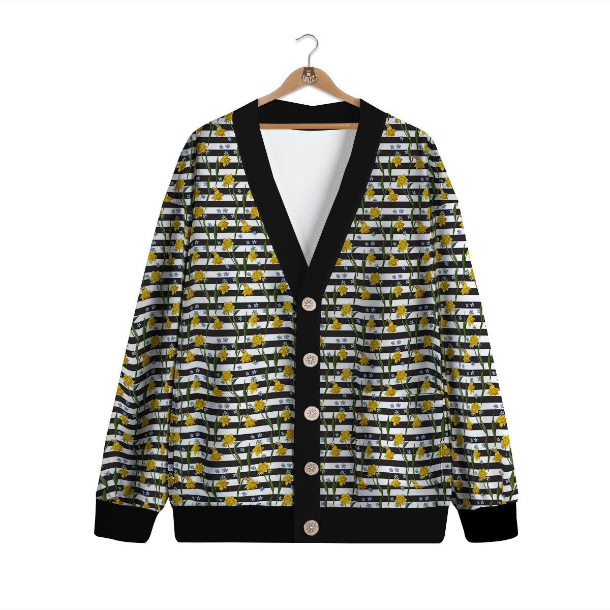 Daffodil Black Striped Print Pattern Cardigan-grizzshop