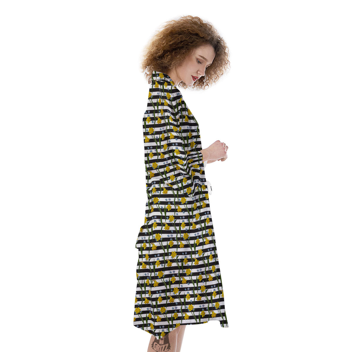 Daffodil Black Striped Print Pattern Kimono-grizzshop