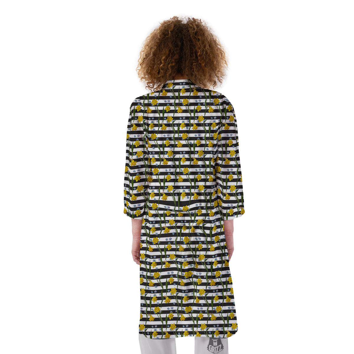 Daffodil Black Striped Print Pattern Kimono-grizzshop
