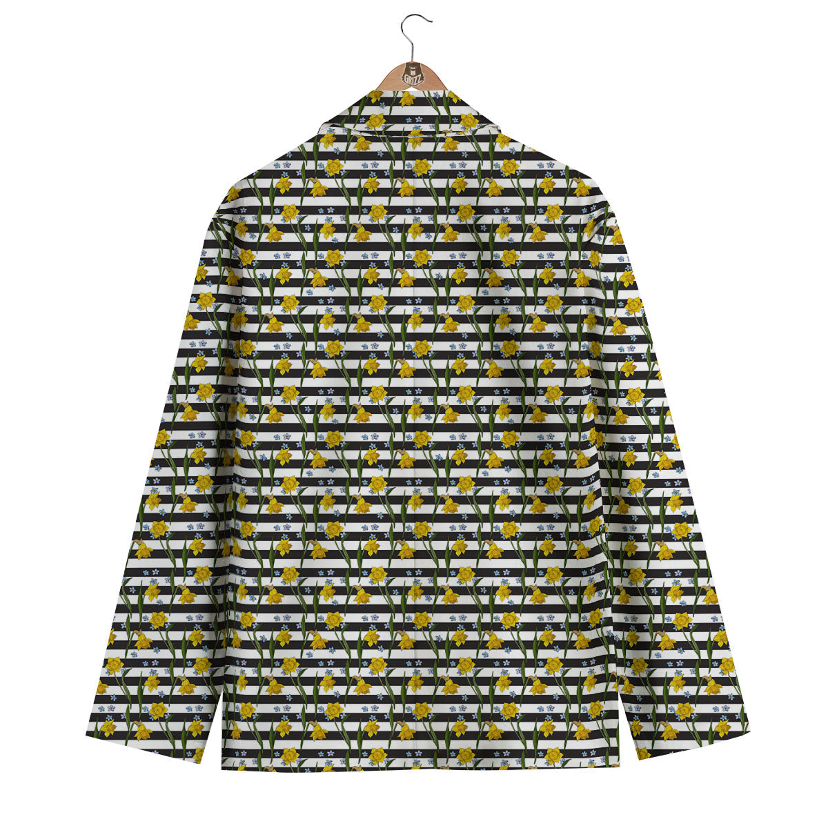 Daffodil Black Striped Print Pattern Men's Blazer-grizzshop