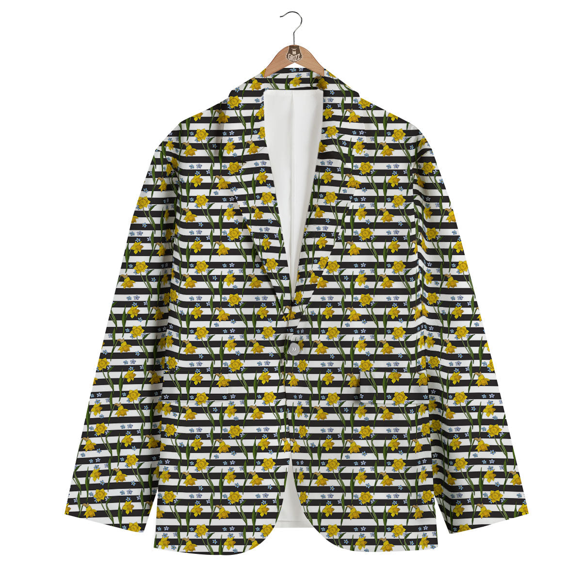 Daffodil Black Striped Print Pattern Men's Blazer-grizzshop
