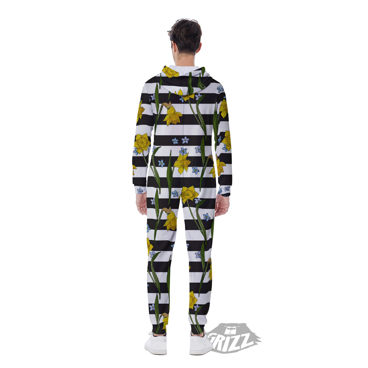 Daffodil Black Striped Print Pattern Men's Jumpsuit-grizzshop