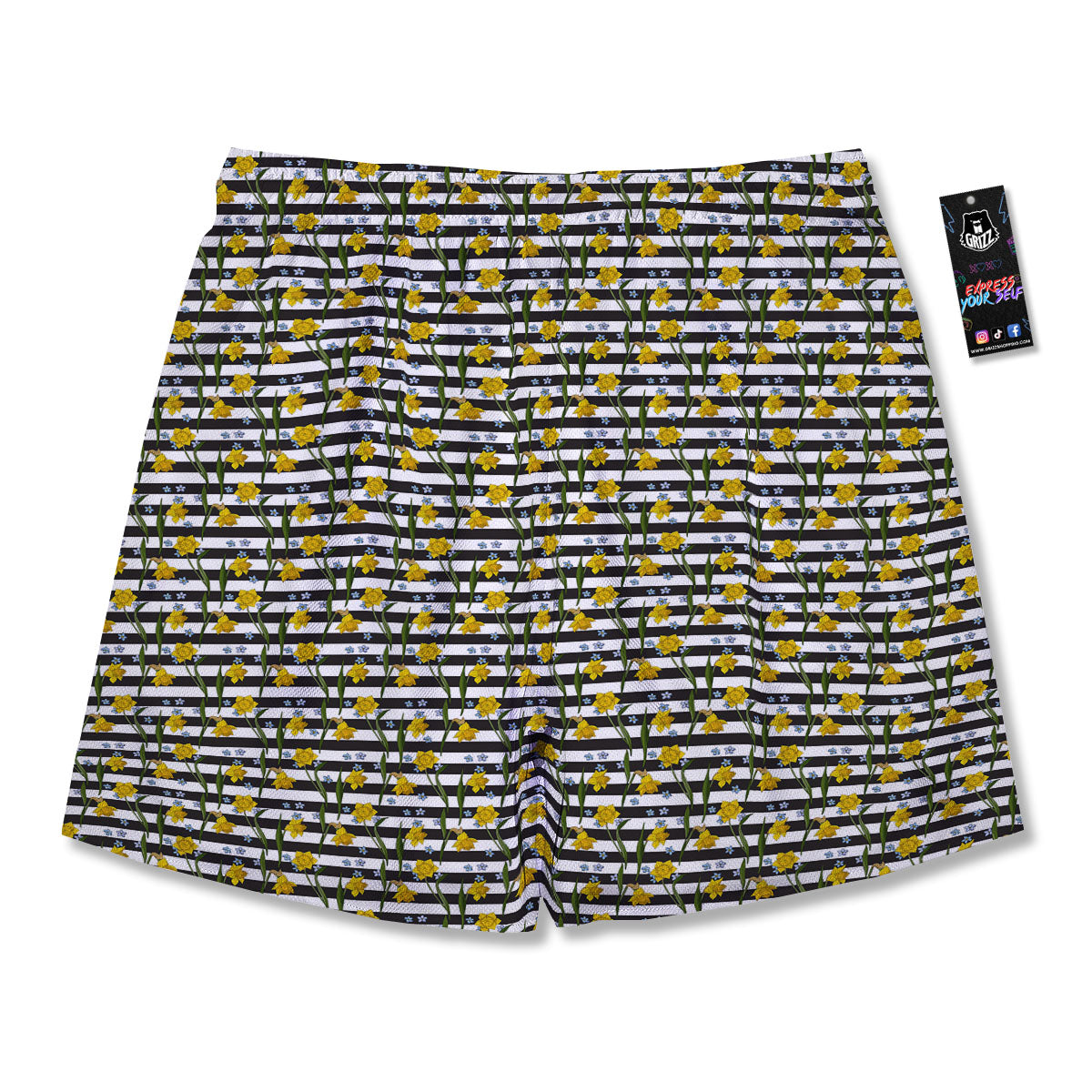 Daffodil Black Striped Print Pattern Men's Running Shorts-grizzshop