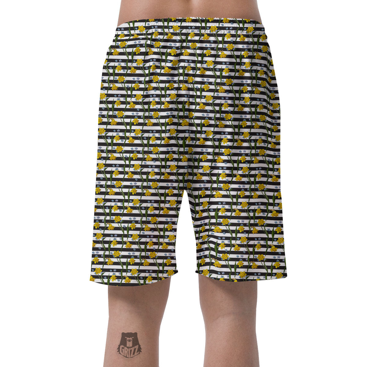 Daffodil Black Striped Print Pattern Men's Shorts-grizzshop