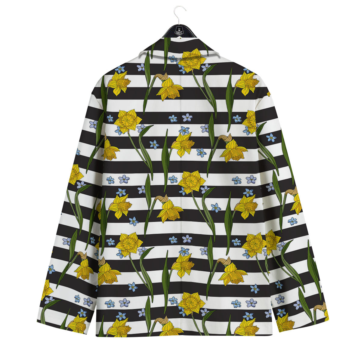 Daffodil Black Striped Print Pattern Men's Sport Coat-grizzshop