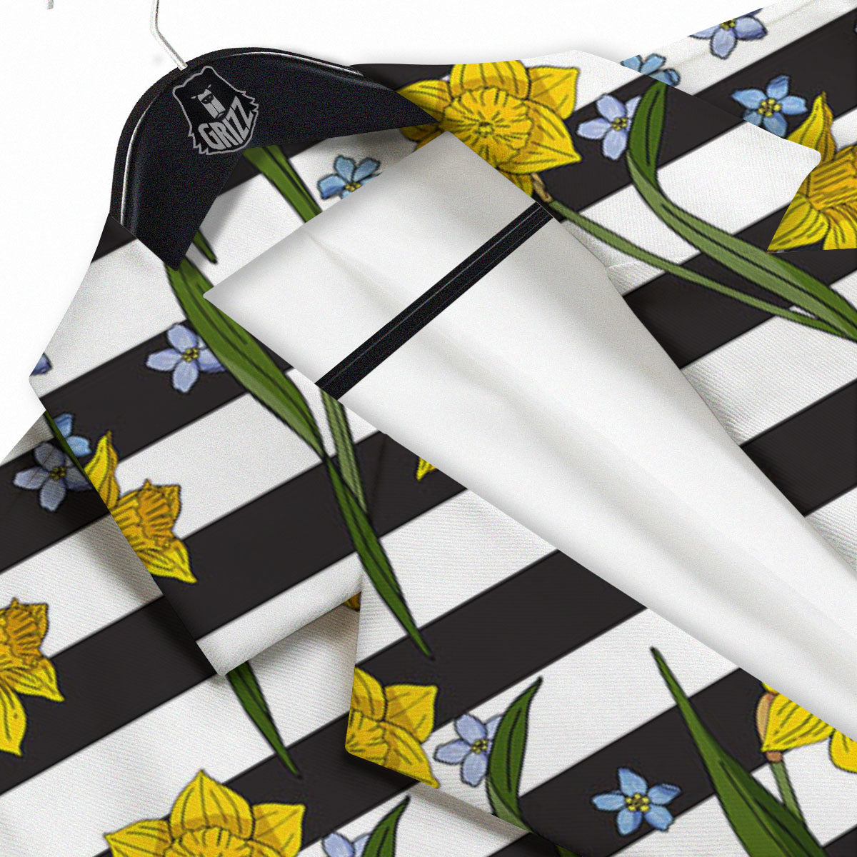 Daffodil Black Striped Print Pattern Men's Sport Coat-grizzshop