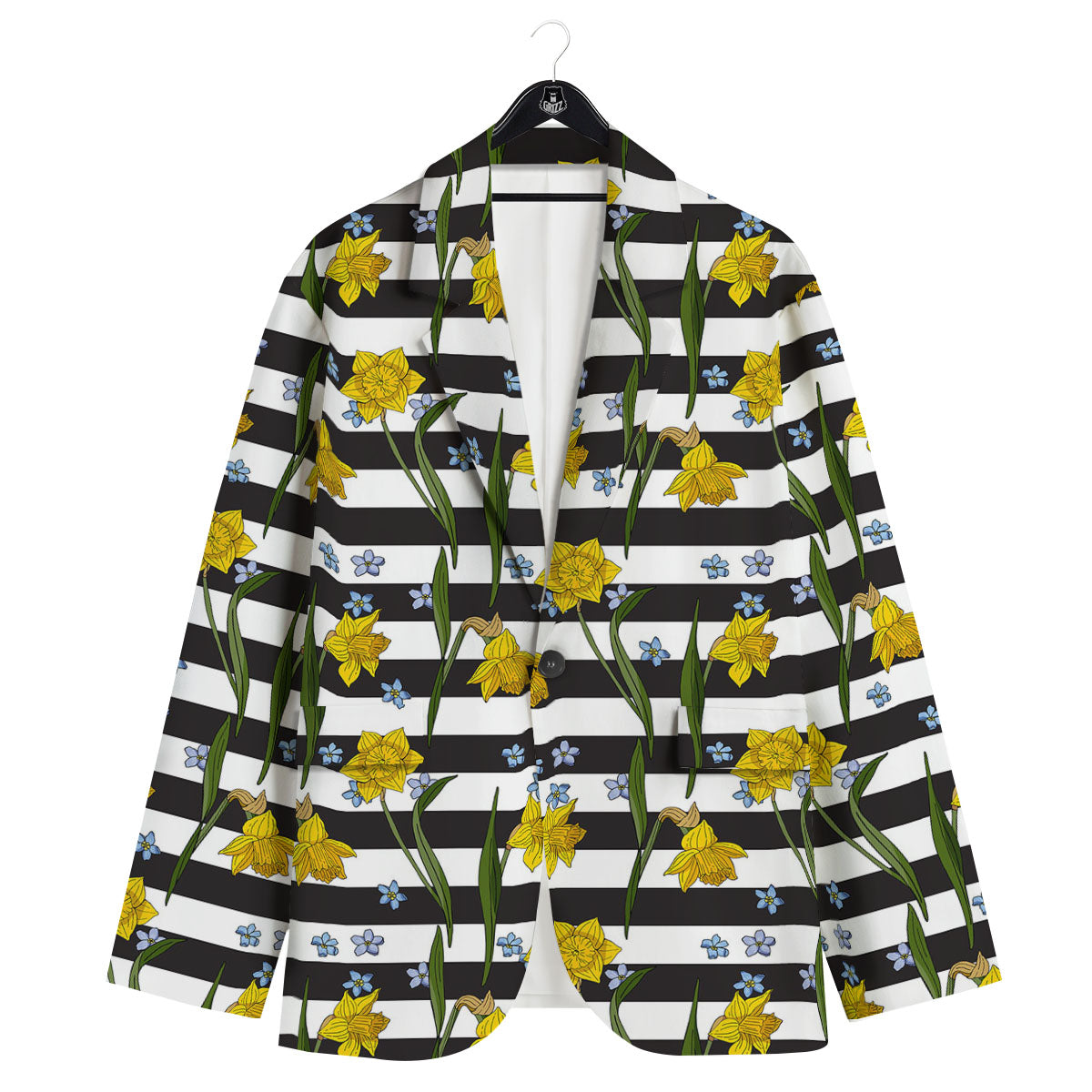 Daffodil Black Striped Print Pattern Men's Sport Coat-grizzshop