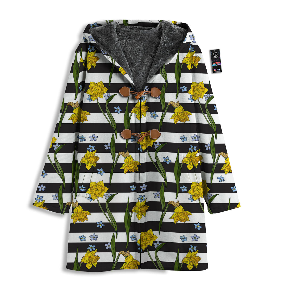 Daffodil Black Striped Print Pattern Men's Windbreaker Jacket-grizzshop