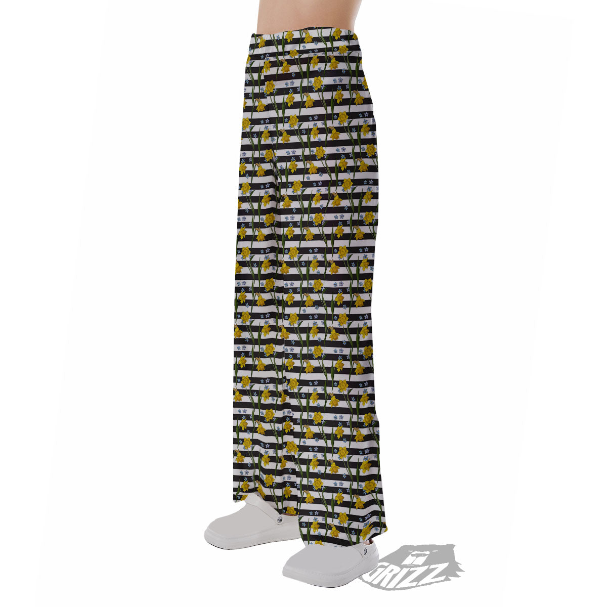 Daffodil Black Striped Print Pattern Pajama Pants-grizzshop