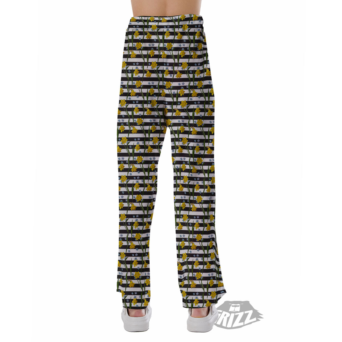 Daffodil Black Striped Print Pattern Pajama Pants-grizzshop
