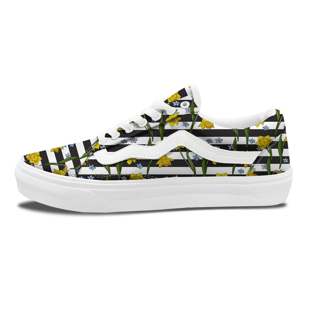Daffodil Black Striped Print Pattern Skate Shoes-grizzshop