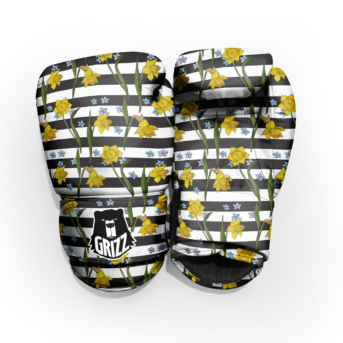Daffodil Black Striped Print Pattern Pro Boxing Glove