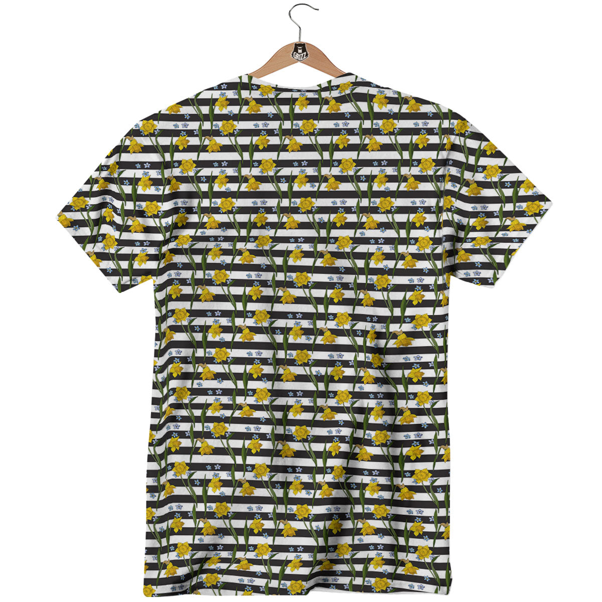 Daffodil Black Striped Print Pattern T-Shirt-grizzshop