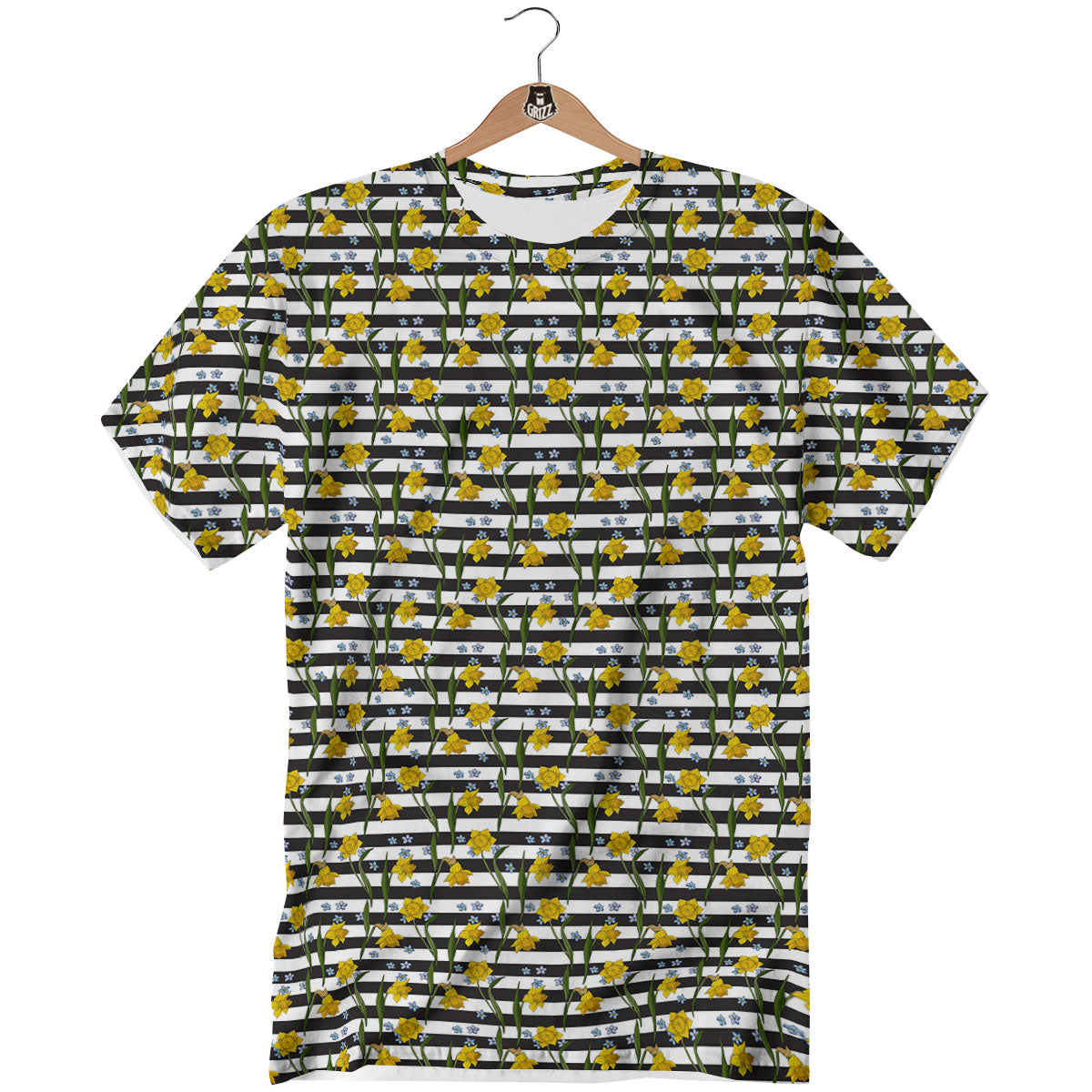 Daffodil Black Striped Print Pattern T-Shirt-grizzshop