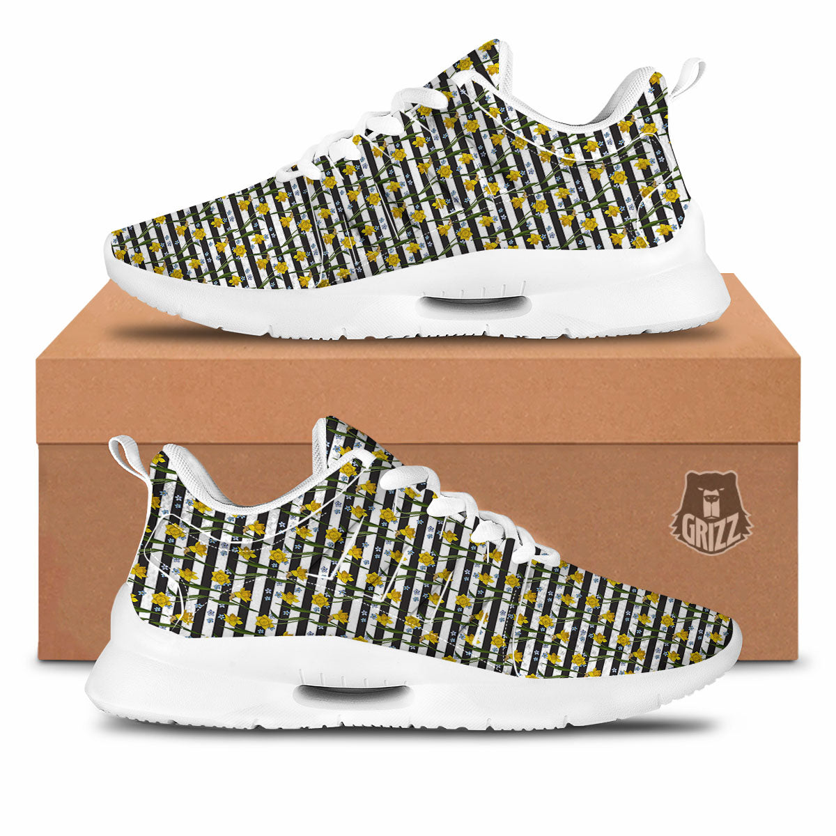 Daffodil Black Striped Print Pattern Tennis Shoes-grizzshop