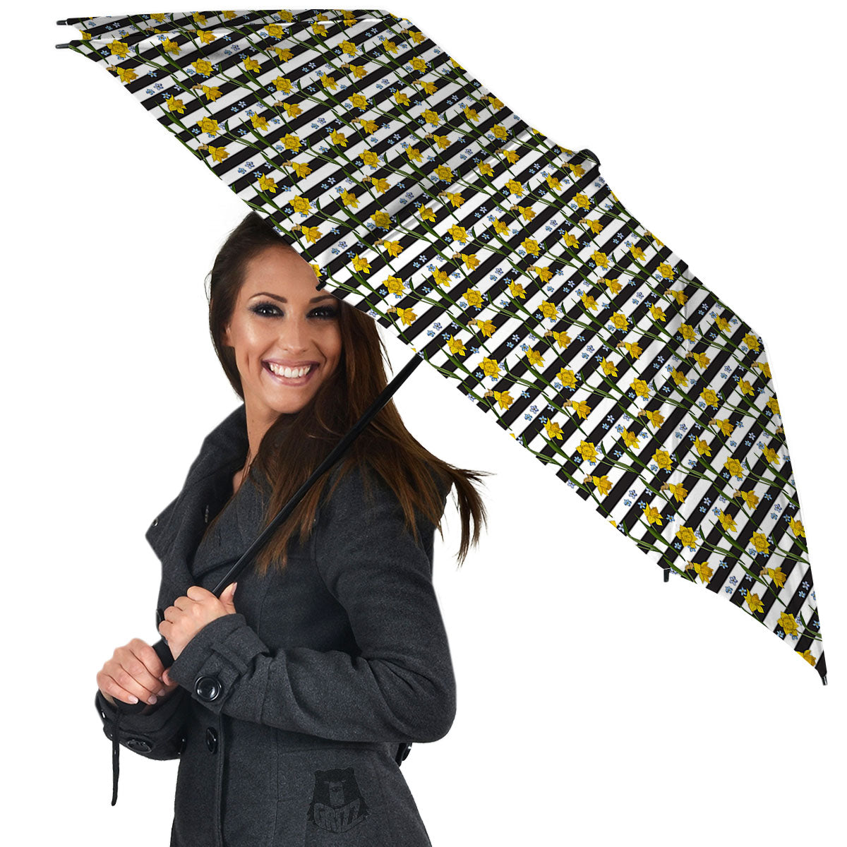 Daffodil Black Striped Print Pattern Umbrella-grizzshop