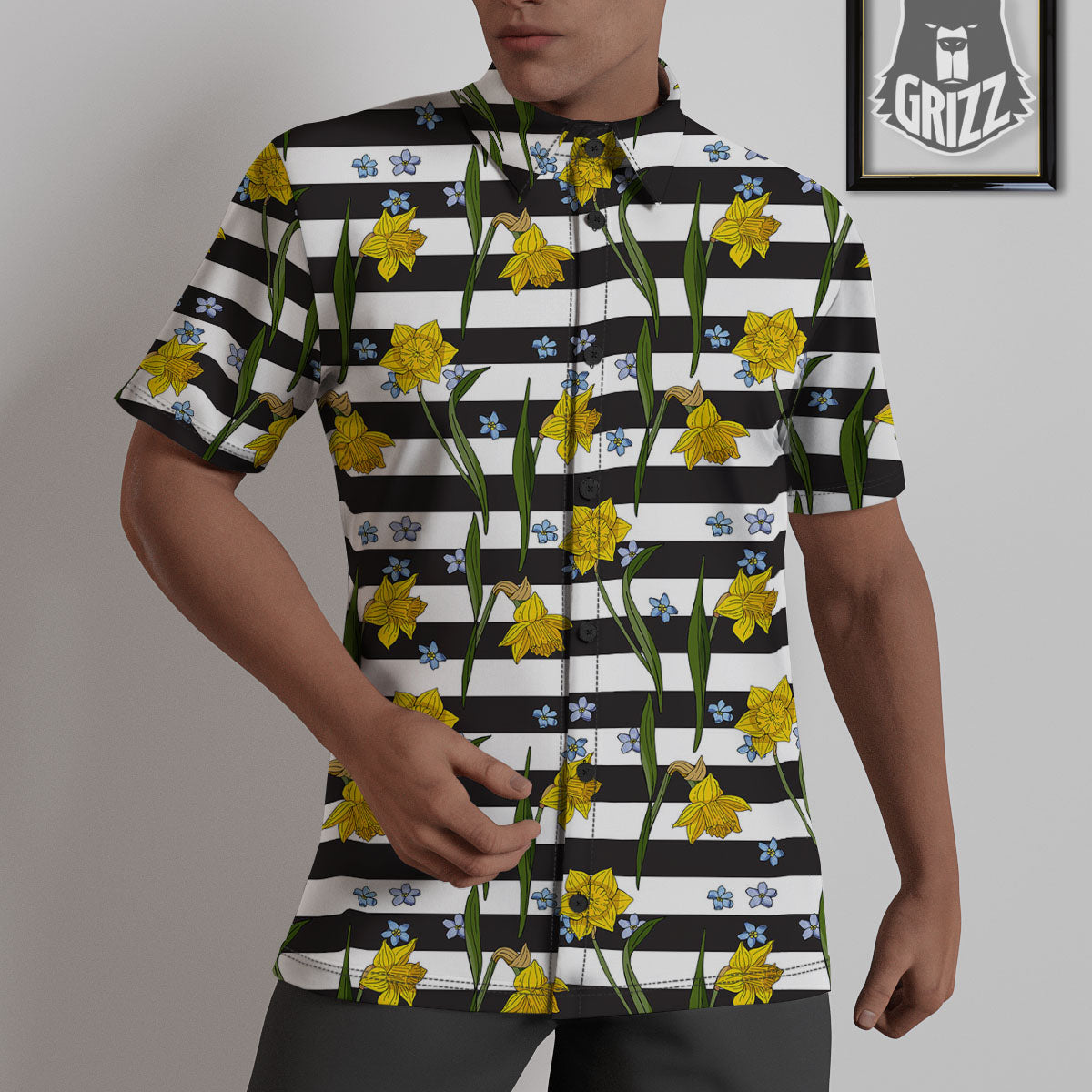 Daffodil Black Striped Print Pattern Untucked Shirts-grizzshop